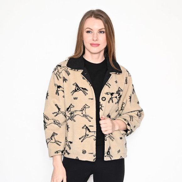 TSUNAMI Horse Print Cream Sherpa Jacket - Picture 1 of 6
